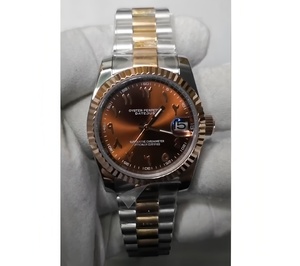 Montre analogique MOD en cristal à deux tons or rose argent et marron, bracelet Jubilee, résistante à l'eau, en cuir, 36 mm 39 mm Nh35 - Product Image 1