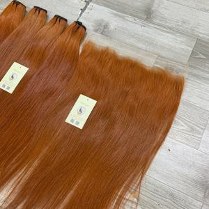 Extensions de cheveux humains vietnamiens bruts de haute qualité, double trame, tissées à la machine, lisses naturels, couleur cuivre, en lots orange - Product Image 6