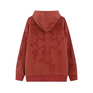 Oversized Embossed Print Hoodie <b>Men</b> Casual Cotton French Terry Pullover Hooded <b>Sweatshirt</b> Autumn Streetwear <b>Red</b> - Product Image 2