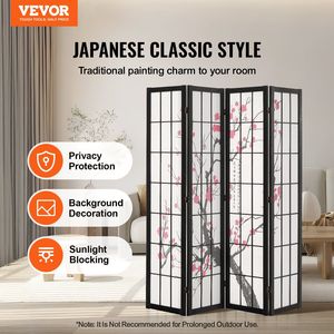 Pantallas plegables de madera portátiles de 4 paneles de estilo japonés, divisor de habitación de partición interior para el hogar, dormitorio, separación decorativa - Product Image 2