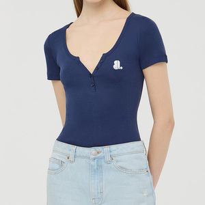 <b>Women's</b> Navy Blue Short Sleeve O-Neck Solid Summer T-<b>Shirt</b> with Logo Regular Fit 100% Organic Cotton Casual Wear - Product Image 4
