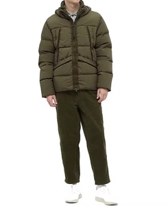 Veste matelassée à capuche pour homme, couleur olive, fermeture éclair, rembourrage en duvet, coupe-vent, décontractée, hiver, couleur unie, polyester épais - Product Image 6