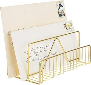 Minimalist Gold Metal Desk Organizer Storage <b>Holder</b> Rectangle Freestanding Office Organizer for Papers and Cards - Product Image 2