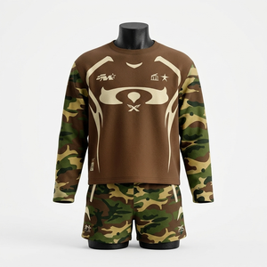 Conjunto de Sudadera y Pantalones Cortos de Felpa de Algodón y Poliéster de 320 GSM, con Logotipo Personalizado Serigrafiado, para Hombre - Product Image 5