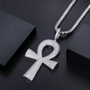 Pendentif Croix Ankh Égyptienne en Argent Antique pour Bijoux DIY (Collier, Bracelet, Porte-clés) avec Diamant Moissanite - Product Image 1