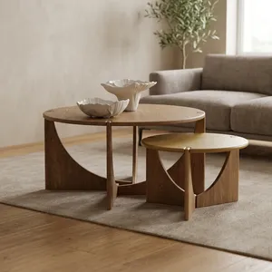 Modern Round Wood Coffee <b>Table</b> <b>Nesting</b> Minimalist Living Room Furniture - Product Image 1