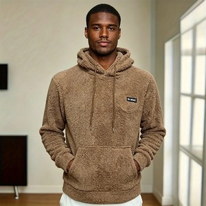 Sweat-shirt à capuche en polaire marron pour homme, coupe classique, vêtements décontractés d'hiver avec poche avant 2027 - Product Image 1