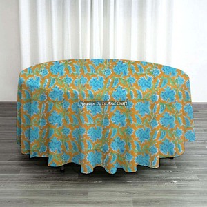 Custom Logo Cotton Floral Hand Block Printed Banquet <b>Tablecloth</b> Birthday <b>Round</b> <b>Table</b> Cloths <b>for</b> Wedding Party - Product Image 5