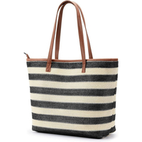 Tas Rajut Tangan Warna Putih Biru untuk Musim Panas, Pantai, Pasar, Model Terbuka, Terbuat dari Benang Katun, Tas Selempang Modern Kapasitas Besar