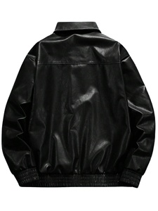 Chaqueta de cierre con cremallera ajustada de alta calidad de tendencia de moda atractiva chaqueta de cuero de grano completo de marfil negro a rayas para hombres - Product Image 2