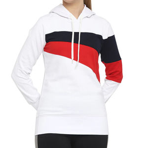 Sudadera con Capucha Blanca para Mujer con Bloques de Color Rojo y Azul Marino, Diseño Asimétrico, Manga Larga, para Otoño - Product Image 5