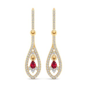Boucles d'oreilles pendantes REYES en or 14 carats avec diamants et rubis taillés en poire de 0,3 carat, bijoux raffinés pour mariages et soirées - Product Image 1