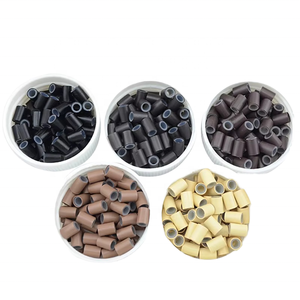Micro-liens métalliques de haute qualité 4,0*2,7*2,7 mm, perles d'extension de cheveux en métal avec silicone, prix de gros - Product Image 1