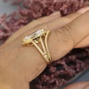 Marquise Moissanite Engagement <b>Ring</b> Set <b>925</b> Sterling <b>Silver</b> Gold Plated Halo Wedding <b>Ring</b> for Women Bridal Jewelry - Product Image 5