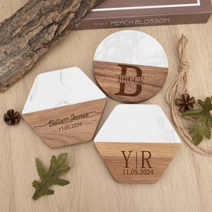 NEHA ENTERPRISES Premium Marble Wood Drink Coasters Handmade <b>Table</b> <b>Protector</b> Set for Home Decoration - Product Image 5
