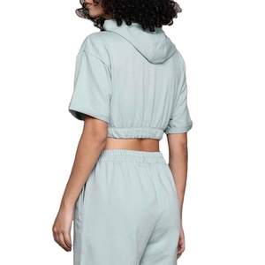 Custom Logo <b>Light</b> Wight Urban Style Hoodie And Casual Short Set Women Comfortable Hooded <b>Lounge</b> Set For Women - Product Image 3