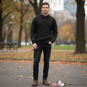 Fabricant et grossiste de pulls en tricot pour hommes, sur mesure, OEM, ODM, en coton, col rond, tricot torsadé - Product Image 4