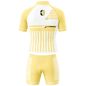 Ensemble de maillot et short de cyclisme personnalisé jaune clair et blanc, manches courtes, fermeture éclair intégrale, séchage rapide, rembourré, uniforme de vélo, équipe de course, sports - Product Image 2