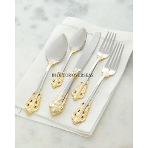 Ensemble de couverts en acier inoxydable plaqué or de haute qualité, cuillère, fourchette et couteau, accessoires de table pour la maison, l'hôtel, les mariages - Product Image 6