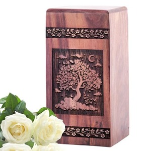 Urne funéraire en bois massif avec gravure de soldat, finition naturelle, style arabe, pour cendres d'adultes, forme rectangulaire - Product Image 6