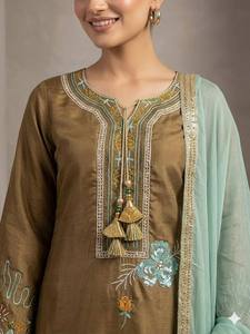 TENNECY Women's Glass Roman WithBeautiful Embroidered <b>Top</b>, Pant With Dupatta Set - Product Image 3