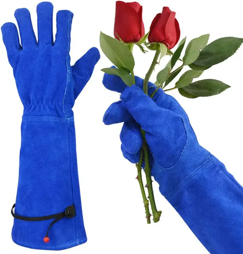 Guantes largos de jardinería para mujer Guante de jardín de cuero de vaca para podar Rosas a prueba de espinas