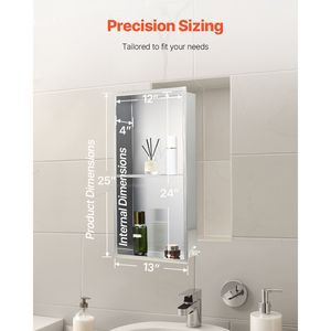Nicchia Doccia Moderna in Acciaio Inossidabile 13 X 25 X 4 Pollici, Mensola da Bagno Incassata a Doppio Strato con Divisorio Cavo - Product Image 6