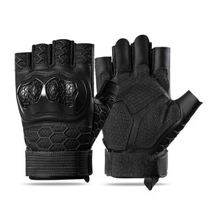 Gants de sport en cuir demi-doigts avec paume à motif hexagonal et fermeture auto-agrippante unisexe pour l'été - Product Image 4