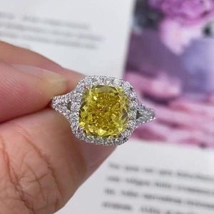 Trendy 4ct Fancy Yellow <b>Cushion</b> Lab Grown Diamond Minimalist Halo Split Shank 14K White Gold Engagement <b>Ring</b> IGI Certified - Product Image 3