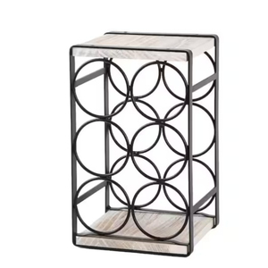 Modern Wood & Black Metal Countertop Wine <b>Rack</b> Freestanding 6 Bottle Holder Tabletop Wine Storage Display For Kitchen <b>Bar</b> Decor - Product Image 3