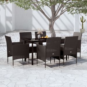 Set da pranzo Patio nero 7 pezzi con cuscini per mobili da esterno - Product Image 1