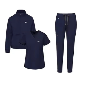 Women's V-Neck <b>Scrub</b> <b>Top</b> with Front Pockets 100% Cotton Knitted Hospital Uniform Needle Detection Seamless Fusing - Product Image 4