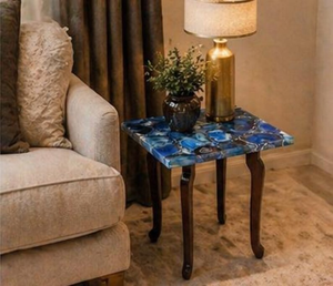 Square Blue Agate Coffee Table Natural Gemstone Table Luxury <b>Stone</b> Furniture Handmade Designer Side Table - Product Image 4