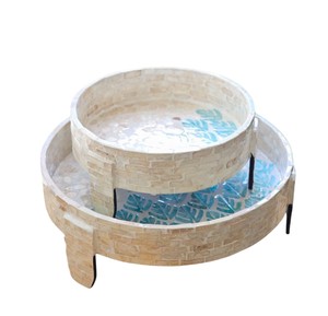 Présentoir à gâteaux en nacre de qualité supérieure, motif feuille bleue, ensemble de bols à double pied avec friandises gourmandes pour l'accueil - Product Image 2