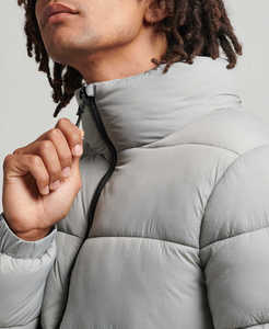 Men's <b>Light</b> Gray <b>Puffer</b> <b>Jacket</b> Stand Collar Zipper Closure Windproof Polyester Wadding Winter Casual Coat - Product Image 2
