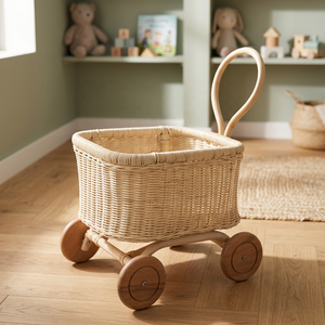 Rattan Hand Woven Baby <b>Stroller</b> With Wooden <b>Wheels</b> For 0-<b>3</b> Years Old Kids Nursery Furniture - Product Image 1