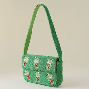 Sac à main brodé à la main avec des perles et un motif floral, orné de perles de rocaille - Product Image 2