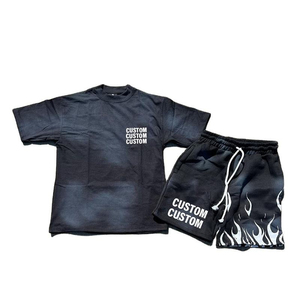 Wholesale Acid Washed Biker Shorts 2 Piece Set <b>Oversized</b> Printed <b>Jogger</b> Short Set Wholesale Summer Sun Faded Shorts Set For Men - Product Image 1