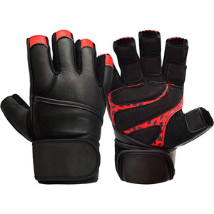 Gants de musculation unisexes en néoprène respirant et rembourrés avec support pour les poignets, paume antidérapante, fermeture auto-agrippante, noir et rouge - Product Image 5