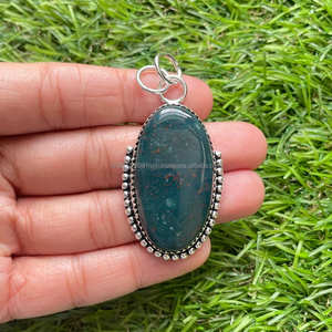 Colgante de Plata de Ley 925, colgante de piedras preciosas de piedra de sangre, joyería de piedra de plata hecha a mano, colgante de piedra de sangre para collar - Product Image 4