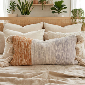 Funda de Almohada Lumbar Rectangular a Rayas, Tejida en Algodón, Estilo Bohemio con Borlas, Extraíble, Decorativa para Sofá o Cama - Product Image 2