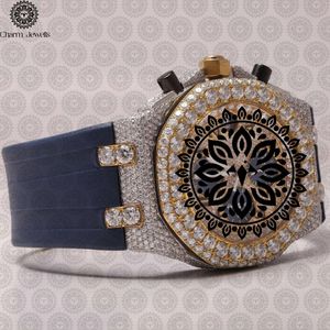 Charm_Jewells Men's Luxury Stainless Steel <b>Watch</b> 43mm Irregular Case Diamond Encrusted Rubber Band <b>Mechanical</b> Chronograph - Product Image 5