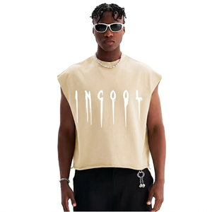 Camiseta sin mangas verde para hombre, cuello redondo, estampado de letras, estilo urbano, algodón transpirable, tela suave y transpirable. - Product Image 4