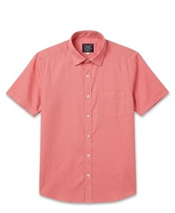Camisa Casual de Manga Corta para Hombre, Modelo Sunset Punch, de Algodón Popelina, Cuello Clásico, Color Sólido, Transpirable, para Verano - Product Image 3