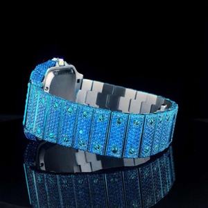 Reloj Automático de Lujo de Acero Inoxidable con Incrustaciones de Moissanita Azul, Esfera Azul con Efecto Rayos de Sol, Números Romanos, Estilo Vintage y Elegante - Product Image 5