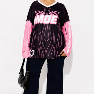 Camiseta de Fútbol Americano de Manga Larga para Mujer, Estilo Moderno y Lujoso, Talla Grande, Transpirable, Cuello en V, Estampado Personalizado - Product Image 5