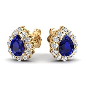 ต่างหูเพชรทรงหยดน้ำ REYES ทำมือ ทอง 14K ได้รับการรับรองจาก IGI น้ำหนัก 1.03 กะรัต ประดับพลอยไพลินสีน้ำเงินทรงรัศมี - Product Image 1