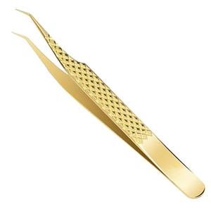 Ensemble de pinces à cils professionnelles plaquées or, à pointe en fibre, en acier inoxydable, à pointe lisse, pour extensions de cils - Product Image 3