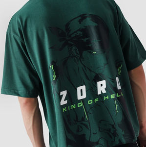 T-shirt Zoro en jersey tricoté polyester/coton délavé à l'acide, coupe ample, col en V, couleur unie, décontracté, grammage lourd, qualité supérieure, design vierge - Product Image 1