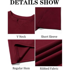 2025 hommes côtelé col en v Muscle haut coupe ajustée décontracté Stretch à manches courtes T-Shirts pour entraînement gymnastique vêtements - Product Image 2